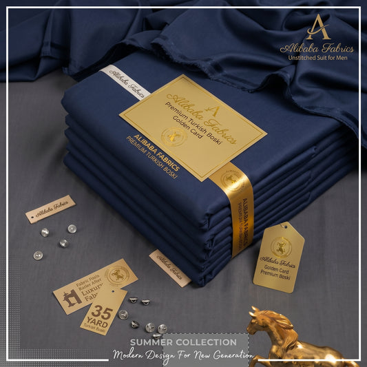 Premium Navy Blue Turkish Boski | Ultra Soft Lightweight Unstitched Fabric for Men